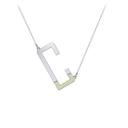 Asymmetrical Initial Necklace with Accent Stones - C