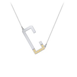 Asymmetrical Initial Necklace with Accent Stones - C
