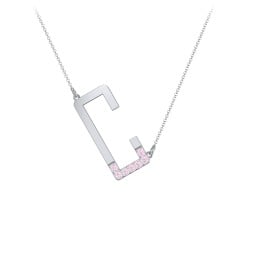 Asymmetrical Initial Necklace with Accent Stones - C
