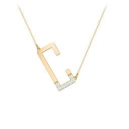Asymmetrical Initial Necklace with Accent Stones - C in 18K Gold Plated Silver