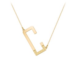 Asymmetrical Initial Necklace with Accent Stones - C in 18K Gold Plated Silver with Citrine