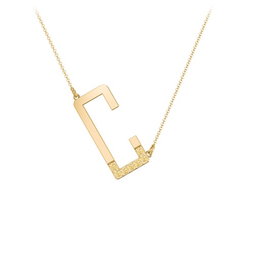 Asymmetrical Initial Necklace with Accent Stones - C – 18K Gold Plated Silver with Citrine