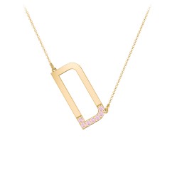Asymmetrical Initial Necklace with Accent Stones - D in 18K Gold Plated Silver with Pink Tourmaline