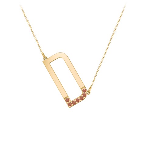 Asymmetrical Initial Necklace with Accent Stones - D – 18K Gold Plated Silver with Garnet