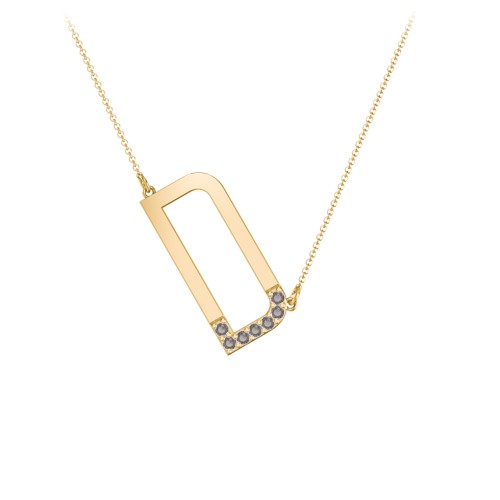 Asymmetrical Initial Necklace with Accent Stones - D – 18K Gold Plated Silver with Smokey Quartz