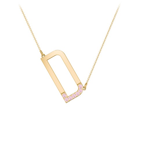 Asymmetrical Initial Necklace with Accent Stones - D – 18K Gold Plated Silver with Pink Tourmaline