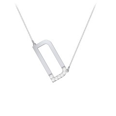 Asymmetrical Initial Necklace with Accent Stones - D – Sterling Silver with Cubic Zirconia