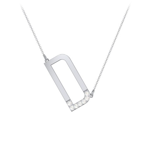 Asymmetrical Initial Necklace with Accent Stones - D – Sterling Silver with Cubic Zirconia