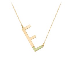 Asymmetrical Initial Necklace with Accent Stones - E in 18K Gold Plated Silver with Peridot