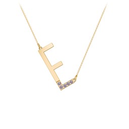 Asymmetrical Initial Necklace with Accent Stones - E in 18K Gold Plated Silver with Alexandrite