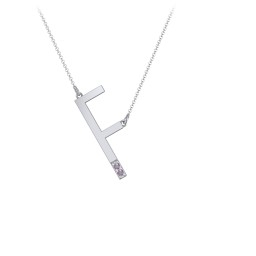 Asymmetrical Initial Necklace with Accent Stones - F