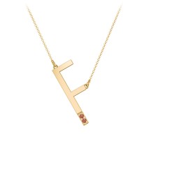 Asymmetrical Initial Necklace with Accent Stones - F in 18K Gold Plated Silver with Garnet