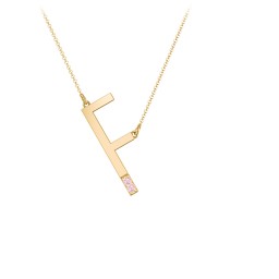 Asymmetrical Initial Necklace with Accent Stones - F in 18K Gold Plated Silver with Pink Tourmaline