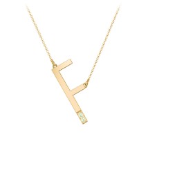 Asymmetrical Initial Necklace with Accent Stones - F in 18K Gold Plated Silver with Peridot