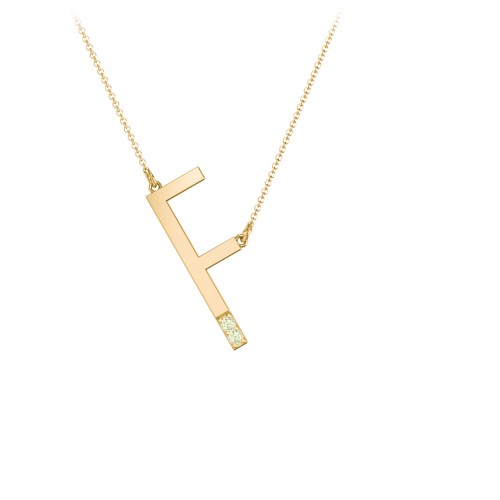 Asymmetrical Initial Necklace with Accent Stones - F – 18K Gold Plated Silver with Peridot