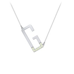 Asymmetrical Initial Necklace with Accent Stones - G