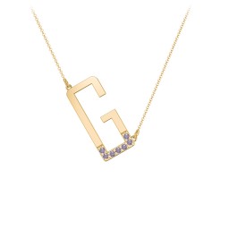 Asymmetrical Initial Necklace with Accent Stones - G in 18K Gold Plated Silver with Alexandrite