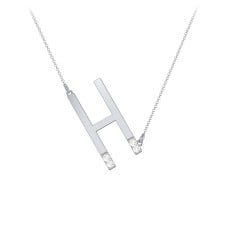 Asymmetrical Initial Necklace with Accent Stones - H