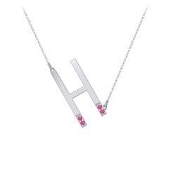 Asymmetrical Initial Necklace with Accent Stones - H