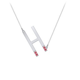 Asymmetrical Initial Necklace with Accent Stones - H