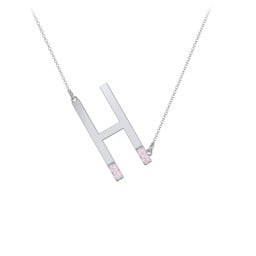 Asymmetrical Initial Necklace with Accent Stones - H