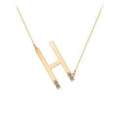 Asymmetrical Initial Necklace with Accent Stones - H in 18K Gold Plated Silver with Smokey Quartz