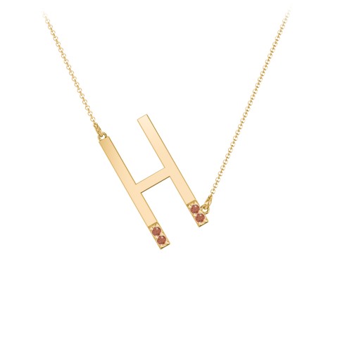 Asymmetrical Initial Necklace with Accent Stones - H – 18K Gold Plated Silver with Garnet