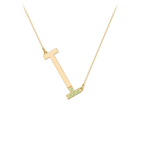 Asymmetrical Initial Necklace with Accent Stones - I – 18K Gold Plated Silver with Peridot