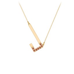 Asymmetrical Initial Necklace with Accent Stones - J in 18K Gold Plated Silver with Garnet
