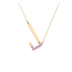 Asymmetrical Initial Necklace with Accent Stones - J in 18K Gold Plated Silver with Amethyst