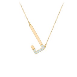 Asymmetrical Initial Necklace with Accent Stones - J in 18K Gold Plated Silver with Blue Topaz