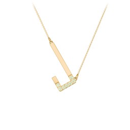 Asymmetrical Initial Necklace with Accent Stones - J in 18K Gold Plated Silver with Peridot