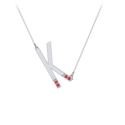 Asymmetrical Initial Necklace with Accent Stones - K