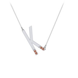 Asymmetrical Initial Necklace with Accent Stones - K