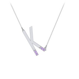 Asymmetrical Initial Necklace with Accent Stones - K