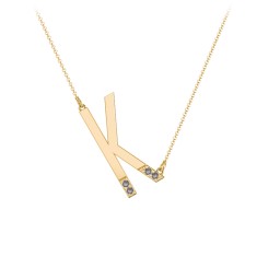 Asymmetrical Initial Necklace with Accent Stones - K in 18K Gold Plated Silver with Smokey Quartz