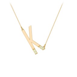 Asymmetrical Initial Necklace with Accent Stones - K in 18K Gold Plated Silver with Peridot