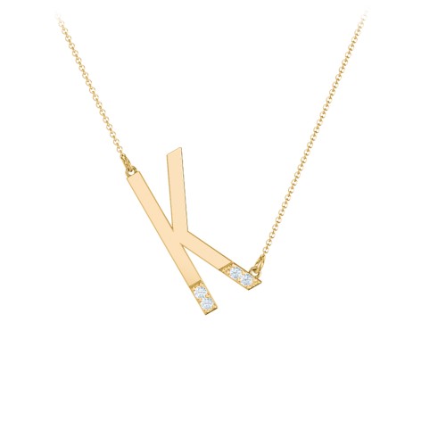 Asymmetrical Initial Necklace with Accent Stones - K – 18K Gold Plated Silver with Aquamarine