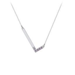 Asymmetrical Initial Necklace with Accent Stones - L