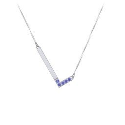 Asymmetrical Initial Necklace with Accent Stones - L