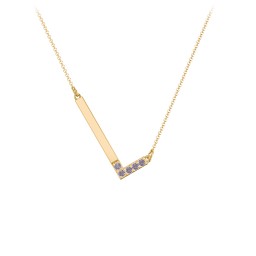 Asymmetrical Initial Necklace with Accent Stones - L