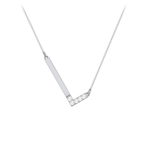 Asymmetrical Initial Necklace with Accent Stones - L – Sterling Silver with Cubic Zirconia