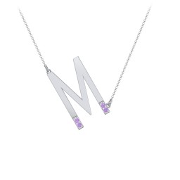 Asymmetrical Initial Necklace with Accent Stones - M