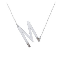 Asymmetrical Initial Necklace with Accent Stones - M