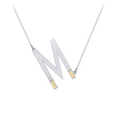 Asymmetrical Initial Necklace with Accent Stones - M