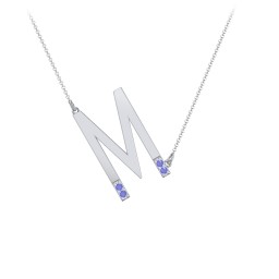 Asymmetrical Initial Necklace with Accent Stones - M