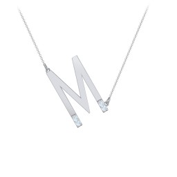 Asymmetrical Initial Necklace with Accent Stones - M