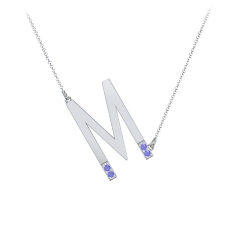 Asymmetrical Initial Necklace with Accent Stones - M