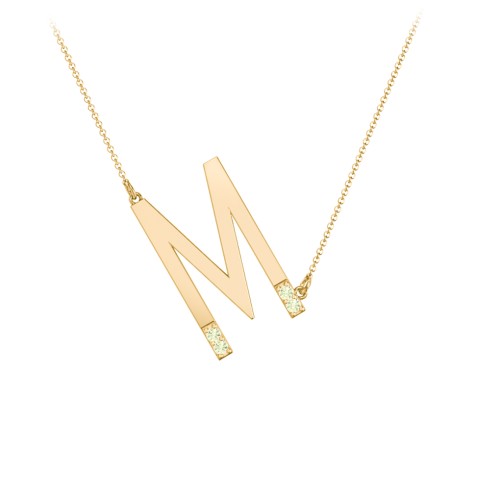 Asymmetrical Initial Necklace with Accent Stones - M – 18K Gold Plated Silver with Peridot