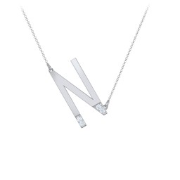 Asymmetrical Initial Necklace with Accent Stones - N